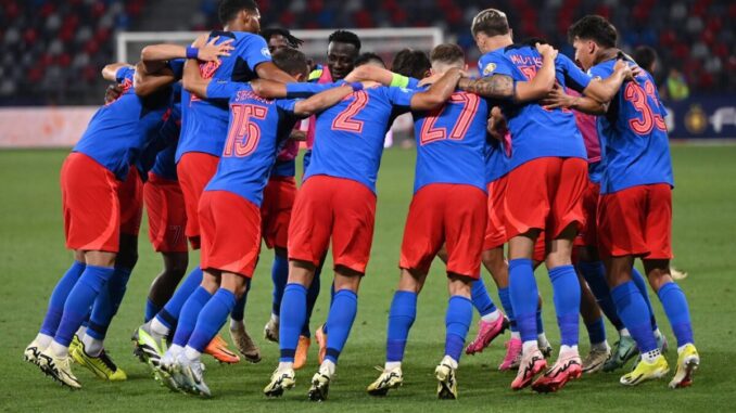 Hora a bucuriei steliste dupa un gol marcat de catre Alexandru Marian Musi la meciul dintre FCSB si Universitatea Cluj,
